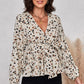 Printed Tie Front Plunge Peplum Blouse