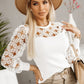 Hollowed Floral Lace Spliced Long Sleeve Blouse