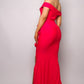 Red Crossover Front Off Shoulder Side Ruffle Maxi Dress