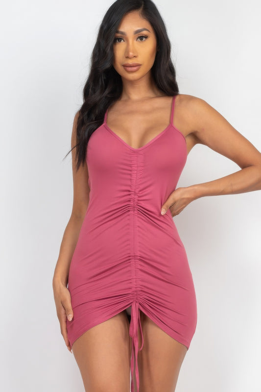 Fuschia Adjustable Ruched Front Detail Mini Dress