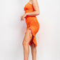 Orange Ruffled Tube Slit Dress