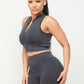 Washed Seamless Zipper Top And Shorts Set