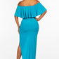 Solid Off The Shoulder Ruffled Cropped Top And Ruched Maxi Skirt Two Piece Set