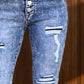 Distressed Button-Fly Bootcut Jeans with Pockets