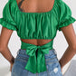 Square Neck Crisscross Flounce Sleeve Cropped Top